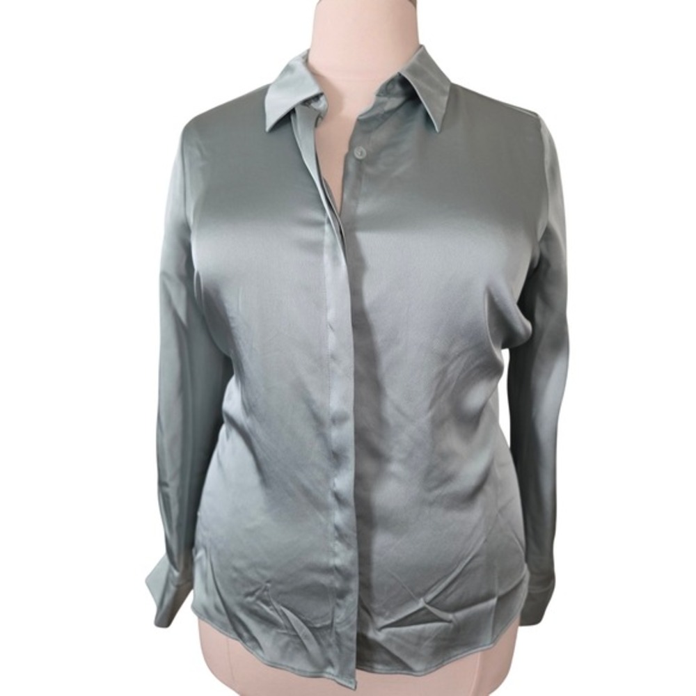 A New Day Sage Green Satin Long Sleeve Button Down Blouse XXL NEW